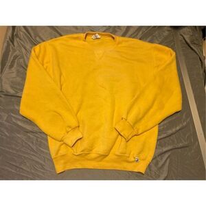 Vintage Russell Athletic Sweater Mens Large Yellow Blank Crewneck Sweatshirt